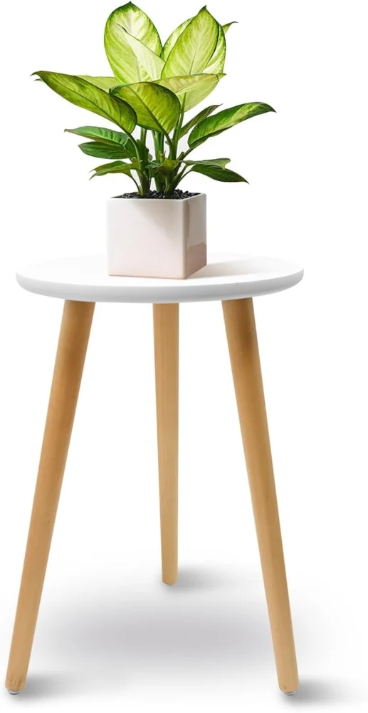 Tabouret rond en bois blanc pour plantes, 2 hauteurs