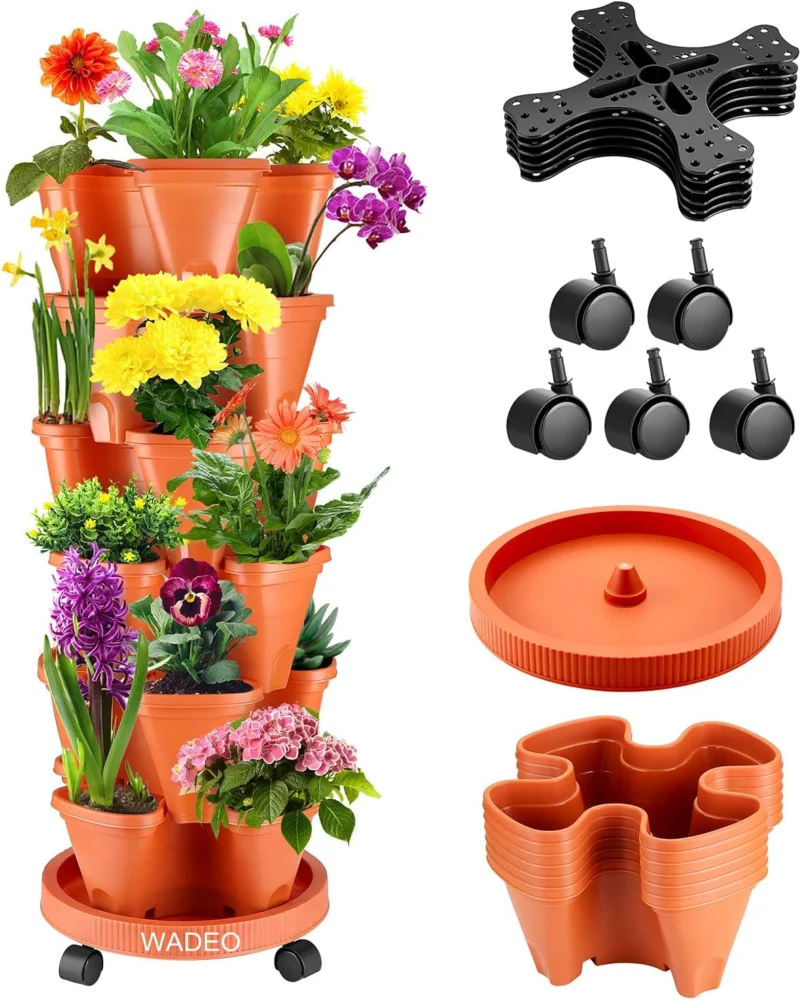 Tour de 6 pots empilables orange avec roues