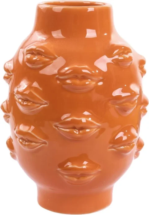 Vase à lèvres en céramique orange, décoration de table