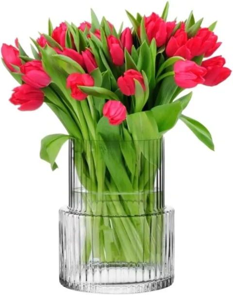 Vase à rainures en cristal façonné main, 20 cm