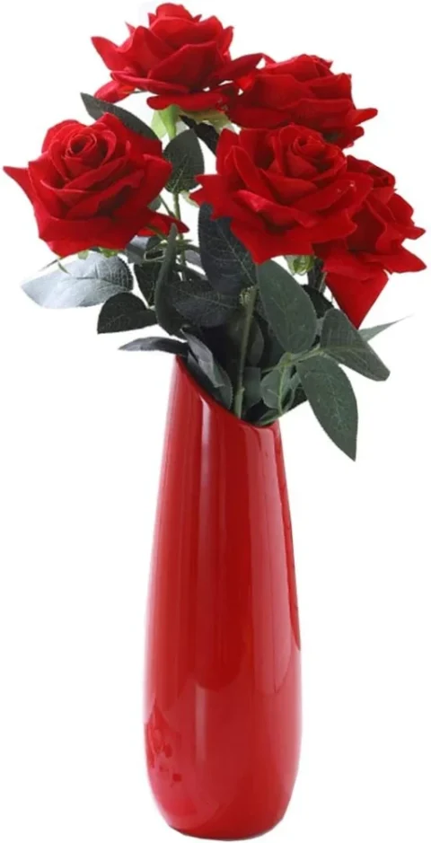 Vase boule en céramique rouge à col étroit, 19 cm