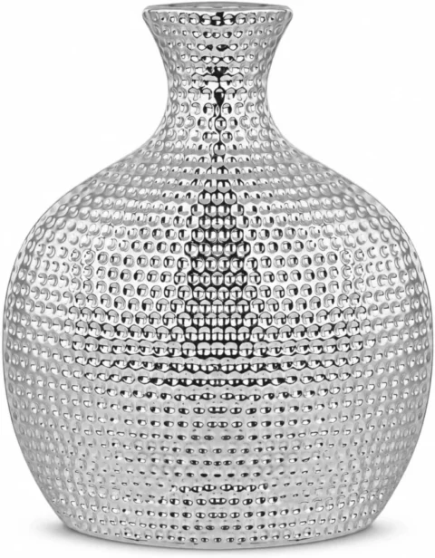 Vase bouteille en céramique argentée, 24,8 cm