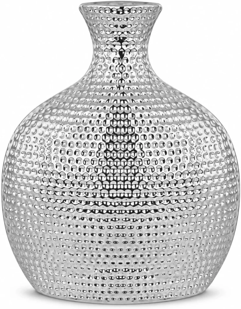 Vase bouteille en céramique argentée, 24,8 cm