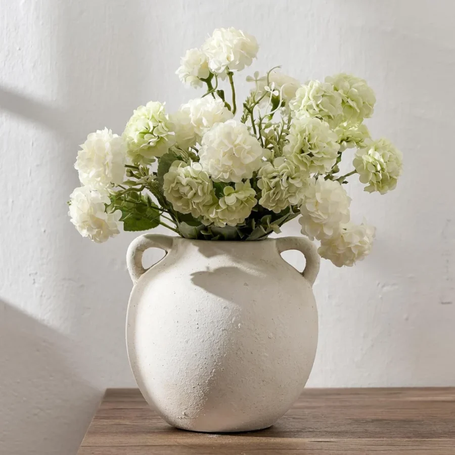 Vase bouteille en terre cuite beige, 14 cm, avec poignées