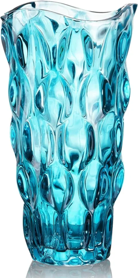 Vase bouteille en verre bleu épais, 24 cm