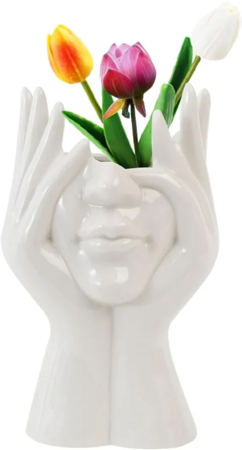 Vase buste féminin en céramique blanche, finition lisse