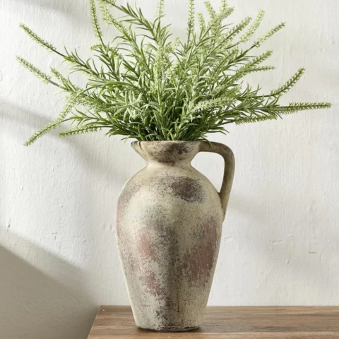 Vase carafe en terre cuite gris antique, avec anse, 24 cm