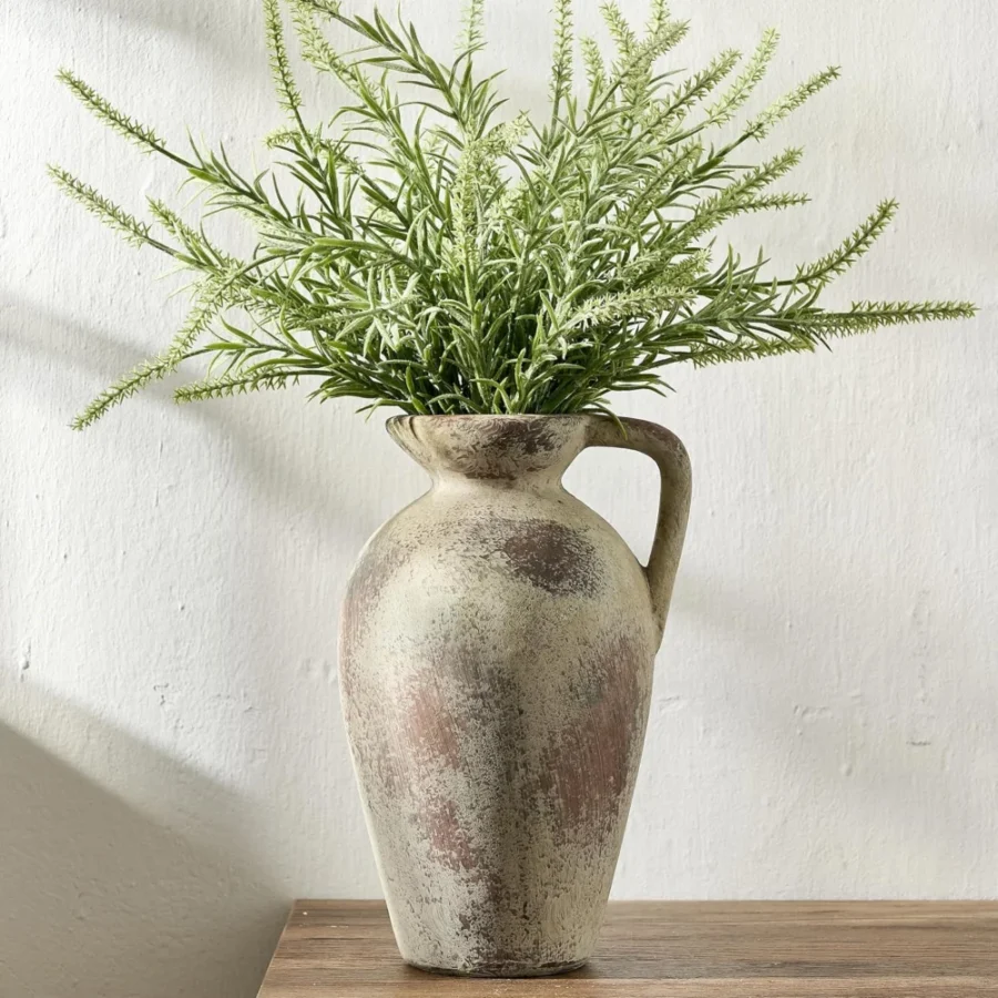 Vase carafe en terre cuite gris antique, avec anse, 24 cm