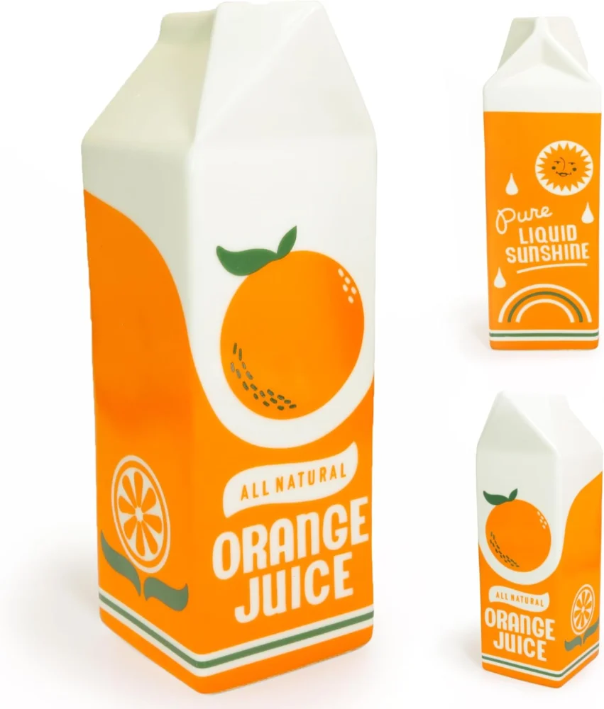 Vase carton à jus d’orange vintage en céramique, 25 cm