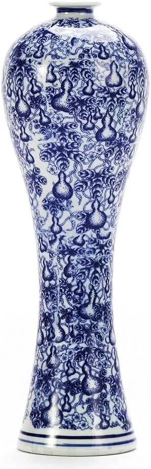 Vase chinois bleu et blanc en céramique, 33 cm