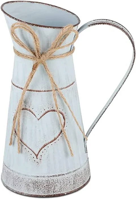 Vase cœur en tôle galvanisée argentée, 21 cm