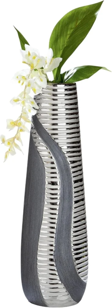 Vase cône en céramique anthracite et argenté, 49 cm