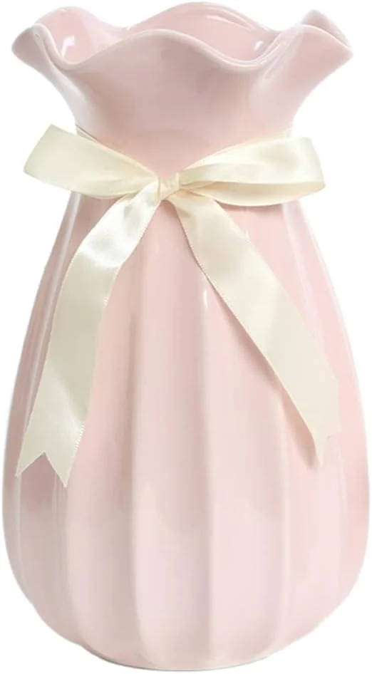 Vase conique en céramique rose pour pampas, 24 cm