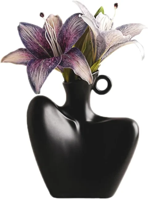 Vase corps de femme en céramique noir mat, 21 cm