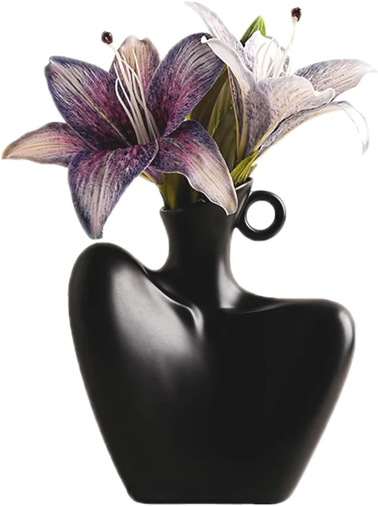 Vase corps de femme en céramique noir mat, 21 cm