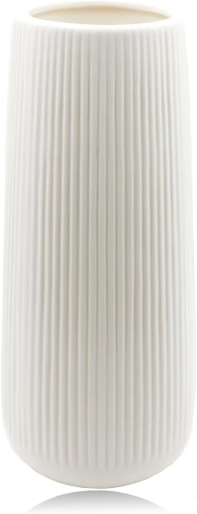 Vase côtelé en céramique blanche, avec trou de drainage