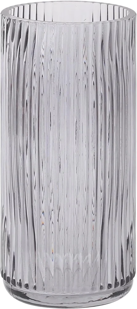 Vase côtelé en verre noir, 20 cm, bouche large