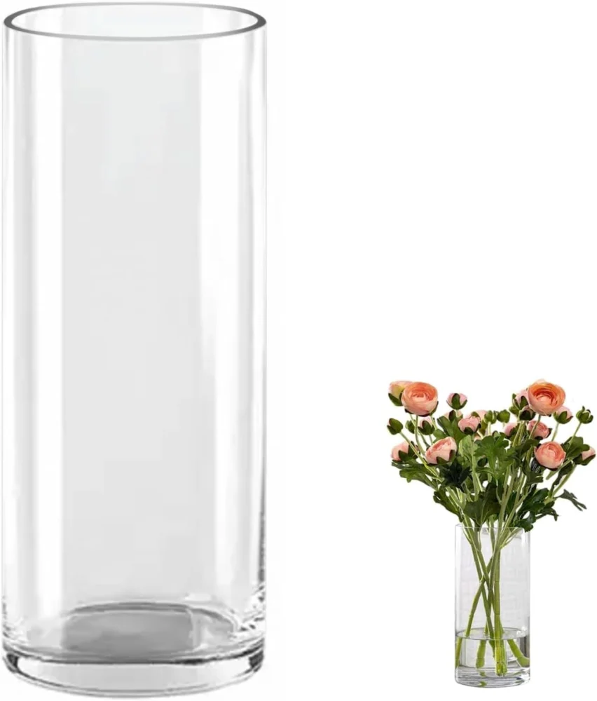 Vase cylindrique en verre épais, 30 cm de haut