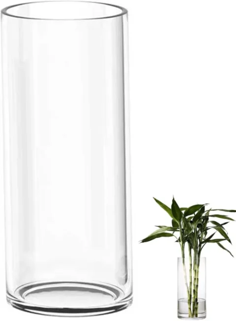 Vase cylindrique haut en verre transparent, 40 cm