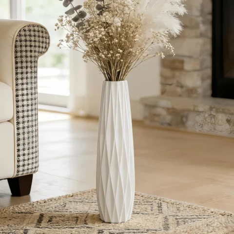 Vase de sol blanc en céramique, design contemporain, 45 cm