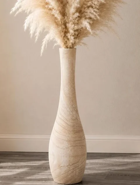 Vase de sol en bois beige, silhouette fine, 56 cm