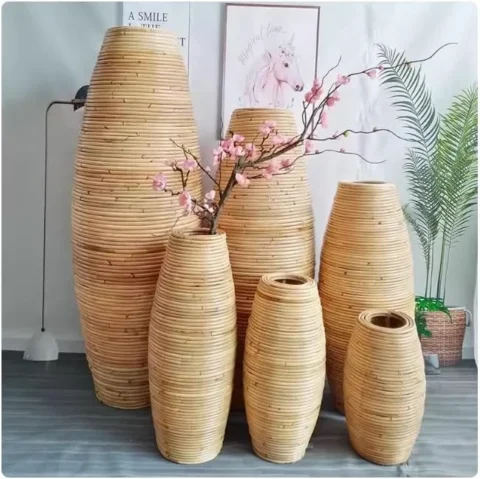 Vase de sol en rotin tressé à la main, finition naturelle, 40 cm