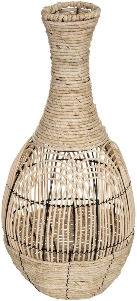 Vase déco col long en rotin et métal, 63 cm