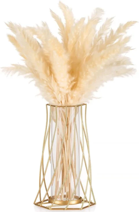 Vase doré en métal et verre, tube à essai amovible