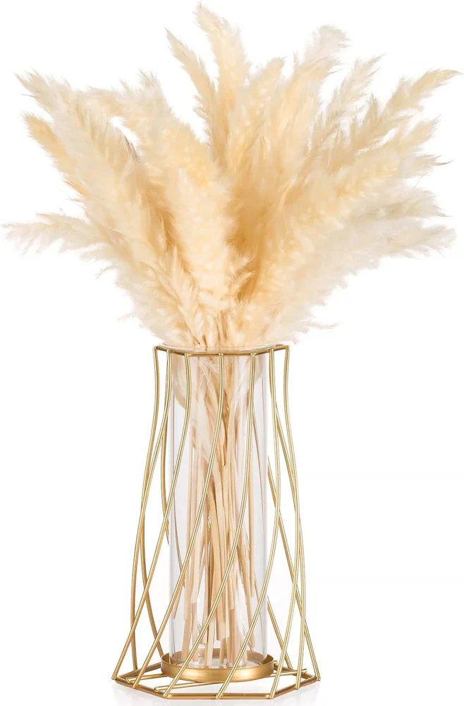 Vase doré en métal et verre, tube à essai amovible