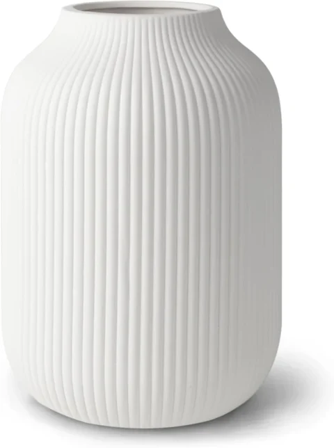 Vase en céramique blanche à rainures, 20 cm