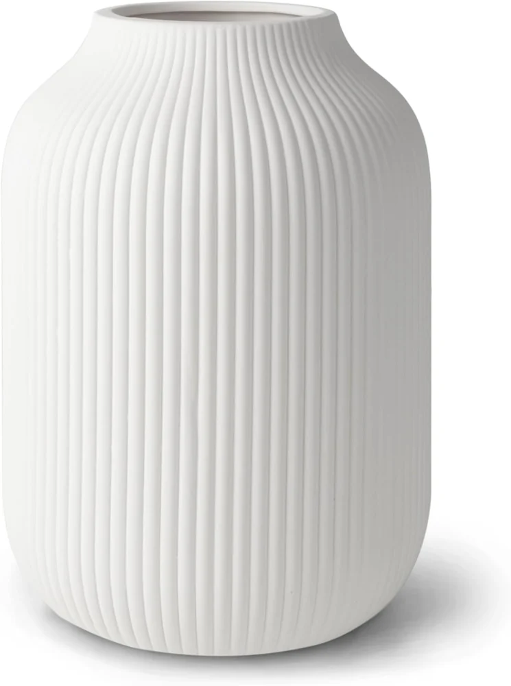 Vase en céramique blanche à rainures, 20 cm