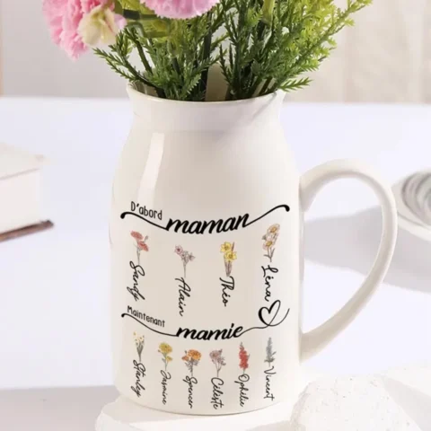 Vase en céramique blanche personnalisé avec noms