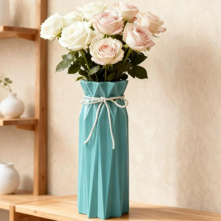 Vase en céramique bleu style vintage, 24x10x10 cm