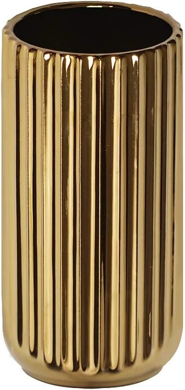 Vase en céramique dorée, design haut, 18 cm