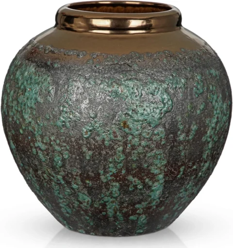 Vase en céramique effet patine bronze et vert, 21 cm