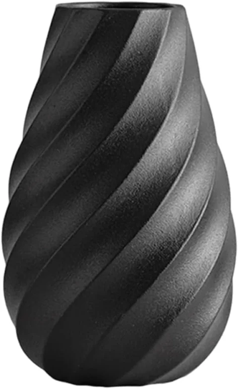 Vase en céramique noire à design spirale, 20 cm