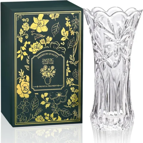 Vase en cristal facetté transparent, 30 cm, coffret