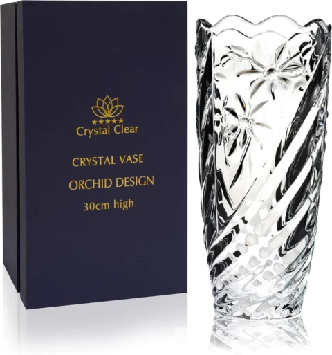 Vase en cristal gravé motif orchidée, 30 cm
