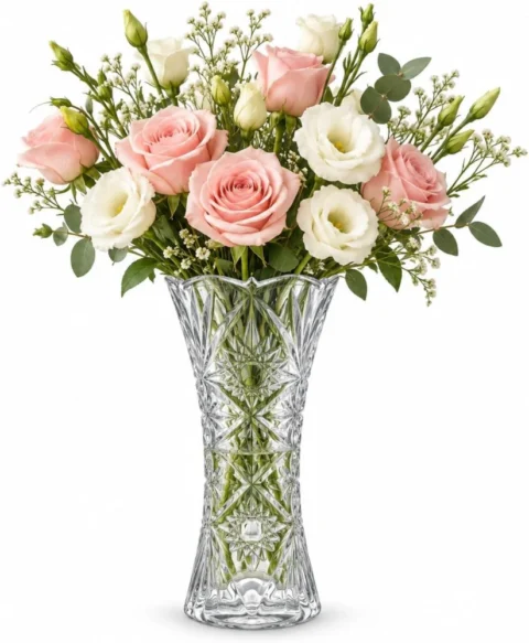 Vase en cristal transparent gravé tournesol, 23 cm