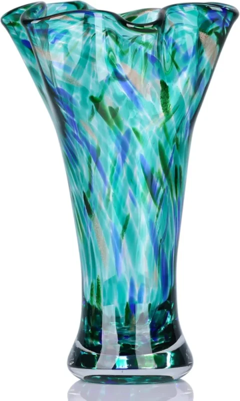 Vase en verre bleu sarcelle soufflé, 22,9 cm