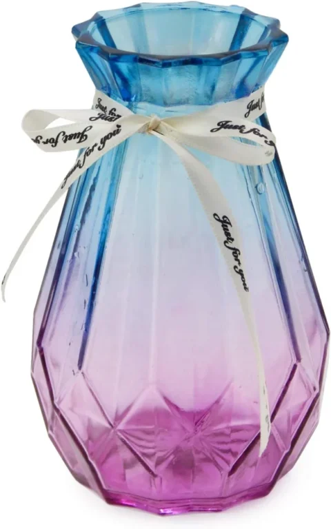 Vase en verre dégradé bleu violet, facettes, 17 cm