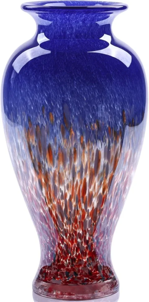Vase en verre soufflé bleu opaque, large ouverture