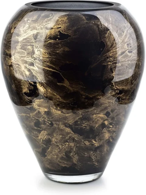 Vase en verre soufflé noir, aspect marbré, 33 cm