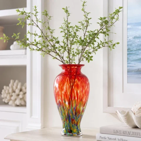 Vase en verre soufflé rouge flamme, 30 cm de haut