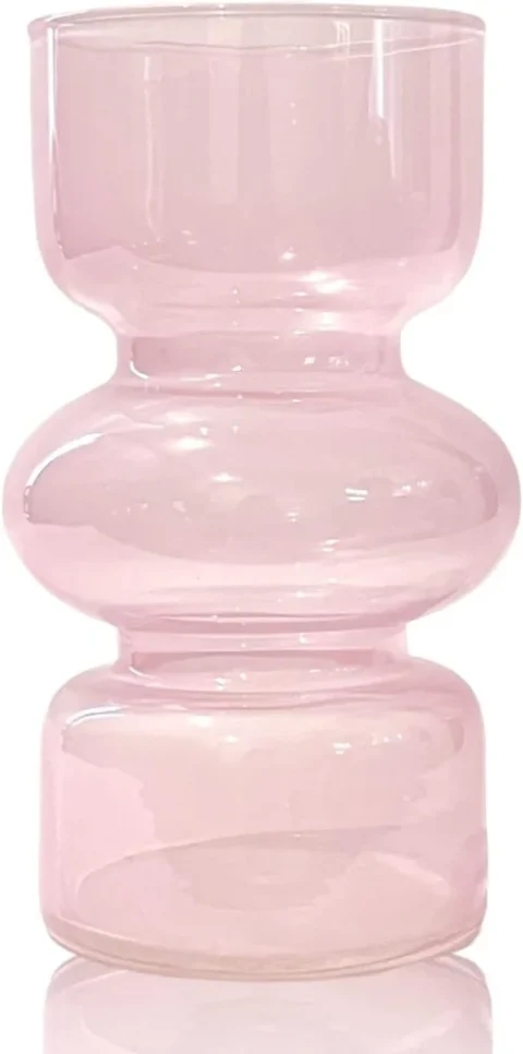 Vase hydroponique en verre rose à trois niveaux