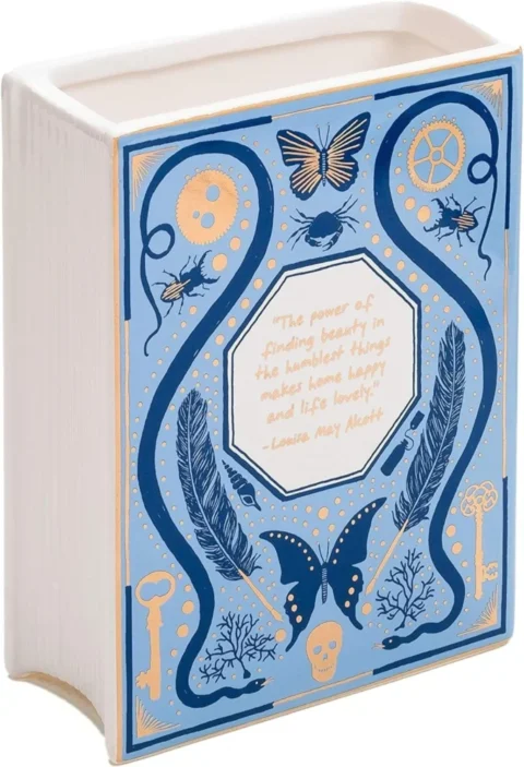 Vase livre en céramique illustré, touches dorées