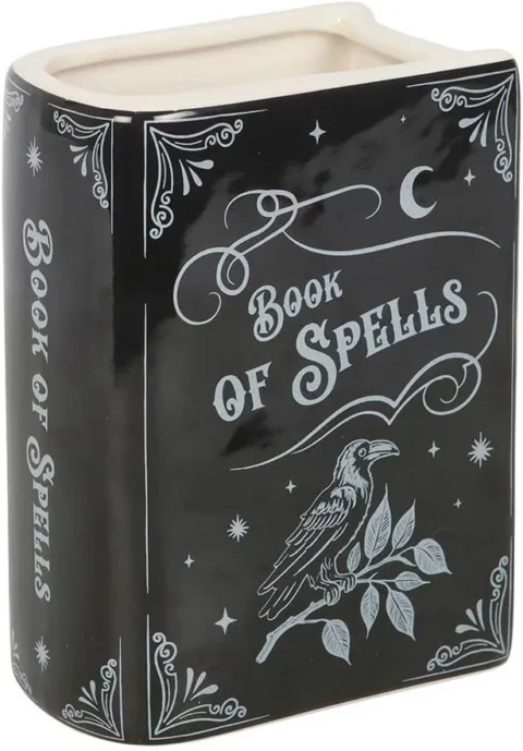 Vase livre en céramique noire, thème grimoire