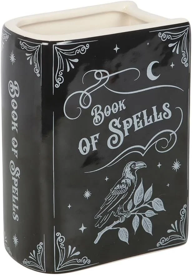Vase livre en céramique noire, thème grimoire