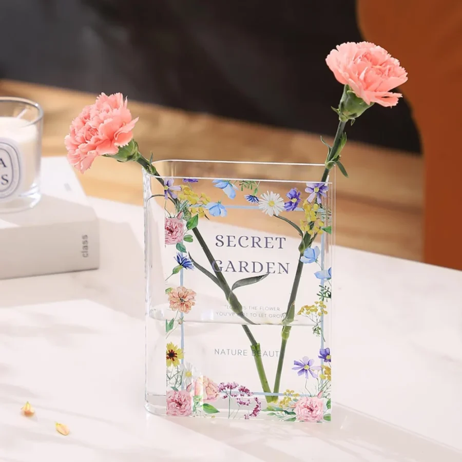Vase livre en plastique transparent, 20 cm de haut