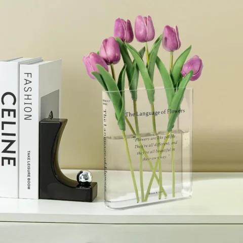 Vase livre en plastique transparent, coins arrondis